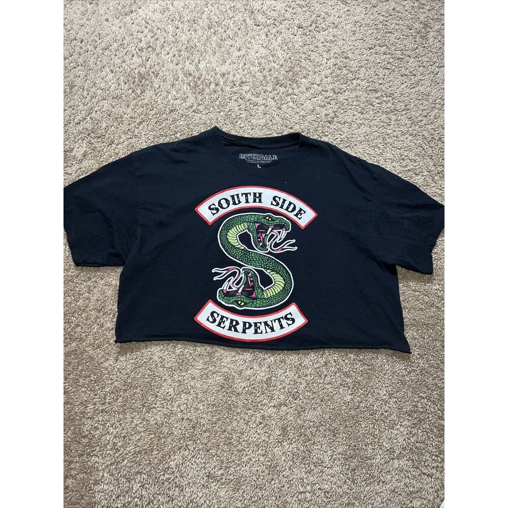 Riverdale Womens Southside Serpents T-Shirt, Black, Size Large Cropped